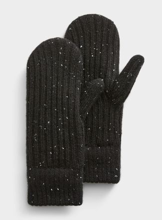 Simons Womens Plush interior rib-knit mittens