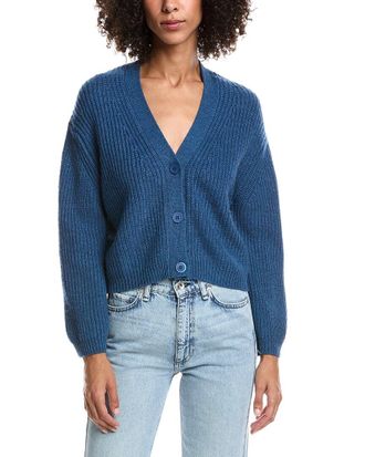 Forté Cashmere Wool & Cashmere-Blend Short Rib V-Neck Button Cardigan