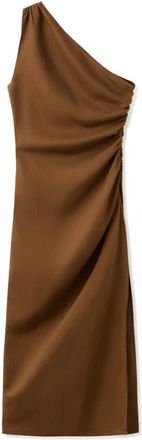 Mango Ruched One-Shoulder Maxi Dress in Tobacco Brown at Nordstrom, Size 4