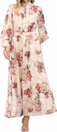 Fate Floral Metallic Ruffle Maxi Dress In Cream And Gold