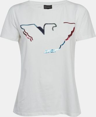 Emporio Armani White Logo Sequin Jersey T-Shirt