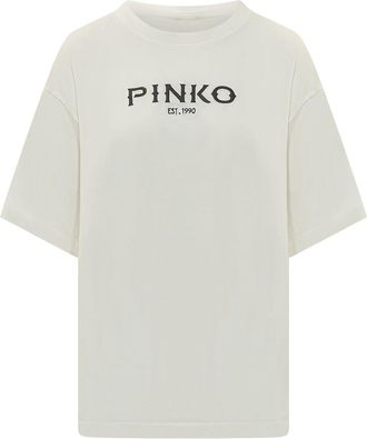 Pinko White Logo Crew Neck T-Shirt