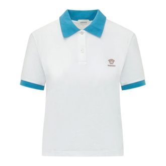Versace Polo Shirts, female, White, Size: XS Embroidered Cotton Piqu&eacute; Polo