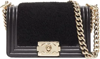 Chanel Black Shearling Leather Boy Small Cc Chain Flap Bag (Authentic Pre- Loved)