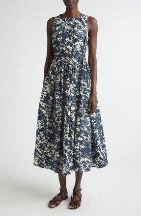 Max Mara Teresa Print Cotton Midi Dress in Ultramarine at Nordstrom, Size 10