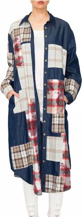 Origami Jewellery Light Weight Denim Duster Jacket With Pockets And Patch In Blue