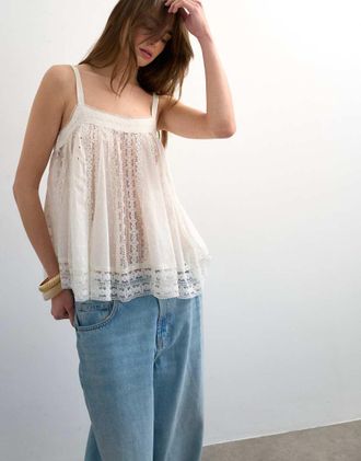 Topshop Top in pizzo e sangallo bianco