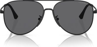Emporio Armani 60mm Polarized Pilot Sunglasses in Matte Black /Polar Grey at Nordstrom