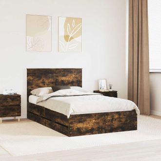 vidaXL Estructura De Cama Roble Ahumado 135 X 190 Cm Madera Ingenieril Vidaxl