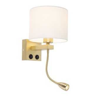 QAZQA Art D&eacute;co L&aacute;mpara De Pared Inteligente Dorada Con Pantalla Blanca Con Wifi A60 - Brescia Acero /textil Redonda Incluye Led Max. 1 X 1 Watt - Qazqa