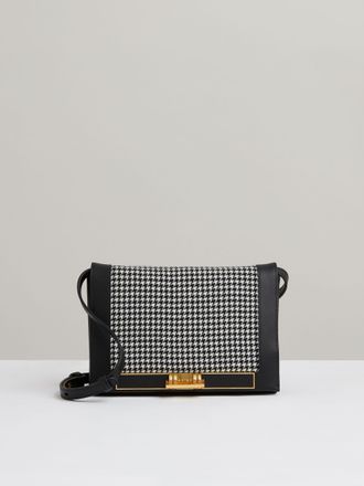 Reiss Black Leather and Dogtooth Wool Bag