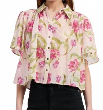 En Saison Lois Button Front Swing Top In Pink Fuchsia Olive