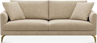 Castlery Lena Sofa Customized, (Washed Chenille) Sand (Brass Legs), Machine Washable, Removable Covers for Sofas, Castlery
