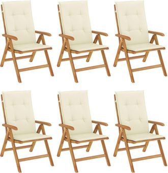 vidaXL Sillas Plegables Reclinables Con Cojines, 6 Unidades, Madera Maciza De Teca. Vidaxl