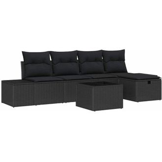 vidaXL Conjunto De Sof&aacute;s De Jard&iacute;n 6 Pcs Negro Rat&aacute;n Sint&eacute;tico