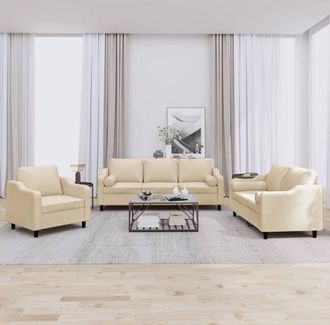 vidaXL Juego De Sof&aacute;s Con Cojines 3 Piezas Tela Crema Vidaxl