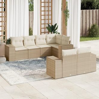 vidaXL Vidaxl - Set Sof&aacute;s De Jard&iacute;n 7 Piezas Y Cojines Rat&aacute;n Sint&eacute;tico Beige