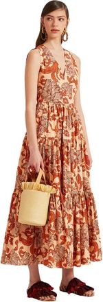 La DoubleJ Mouwmloze Lange Jurk V-Hals - Dames - Maxi kleedjes - Veelkleurig - XS - Katoen - Kleedjes