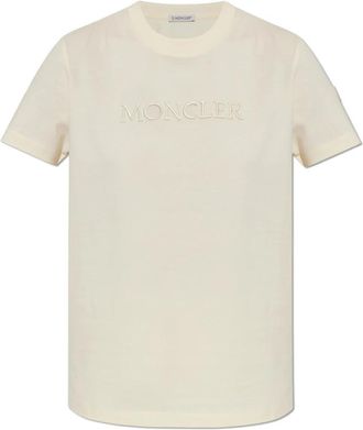 Moncler Logo T-Shirt - Dames - T-shirts - Beige - M - Katoen - Tops