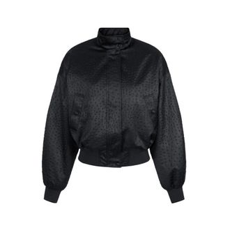 Elisabetta Franchi Bomber Jackets, female, Black, Size: XS Taffeta Jacket with Ostrich Print