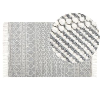 Beliani Alfombra De Lana Beige Gris 160 X 230 Cm A Mano Patr&oacute;n Geom&eacute;trico Borlas Solhan