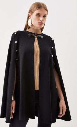Karen Millen Popper Detail Knit Cape Coat in Black at Nordstrom, Size X-Small