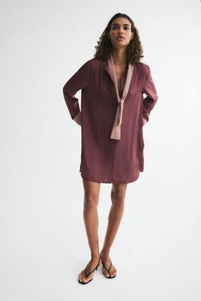 H&M Scarf-collar Button-front Dress in Dark Plum Red/patterned at Nordstrom, Size X-Large