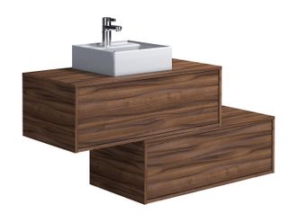 Vente-Unique Mueble flotante de ba&ntilde;o en tono oscuro natural con lavabo sencillo y dos cajones - 94 cm - TEANA II
