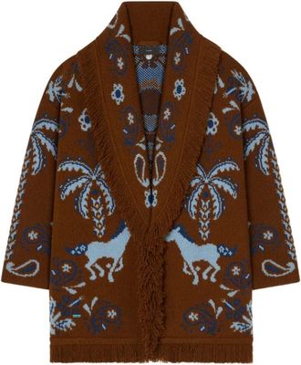 Alanui Truien & Vesten, Dames, Bruin, M, Katoen, Cardigan met franjes en intarsia