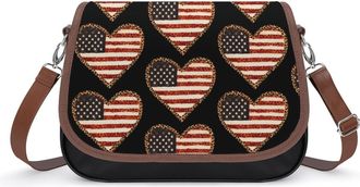 Generic U.S.A. Leopard Flag Love Leather Crossbody Bags for Women Messenger Handbag Purse Shoulder Bag