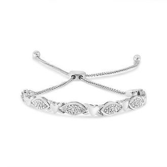 House of Brilliance Silver Diamond Accent Alternating Marquise Shape and Heart Links Bolo Bracelet at Nordstrom