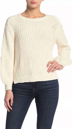 Frame Denim Cotton Chunky Knit Swing Crew Neck Sweater In White