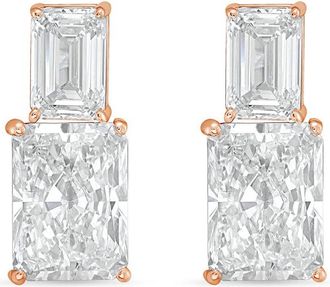 Diana M. Jewels 14kt rose gold 8cts lab grown emerald and radiant cut diamond earrings