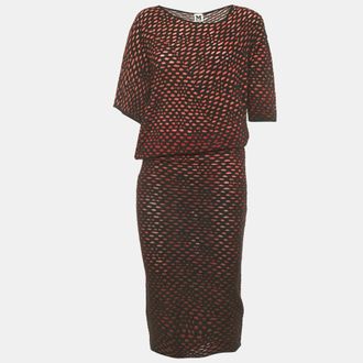 M Missoni Black/red Patterned Knit Flared Mini Dress