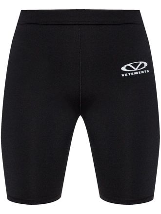 VETEMENTS logo-print track shorts - women - Elastane/Polyamide - S - Black