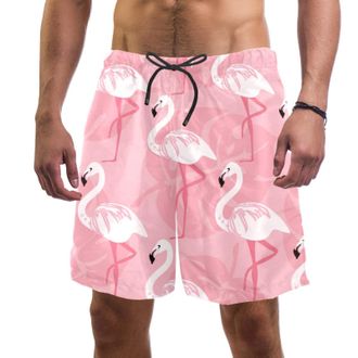 Generic Mens Swim Trunks with Pockets Quick Dry Summer Beach Shorts 3D Print Seamless Pink Flamingo Boardshorts Casual Surf Shorts