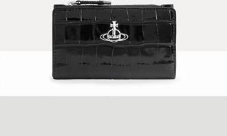 Vivienne Westwood Crocodile Slim Flap Card Holder Emboss Croc Leather Black One Size Women
