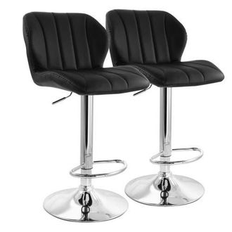 Elama 2 Piece Adjustable Striped Faux Leather Tufted Bar Stool in Black at Nordstrom