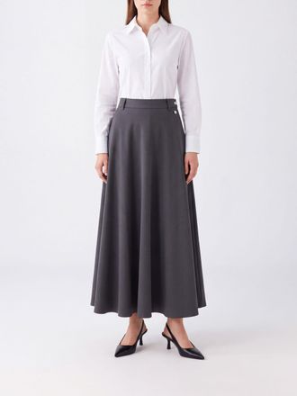 Herno High-Waisted Flared Cr&ecirc;pe Midi Skirt with Belt Loops