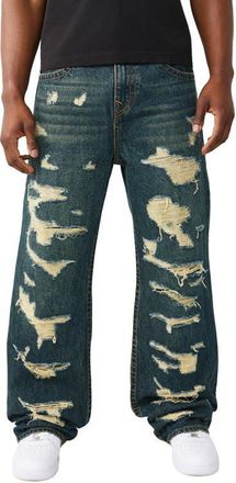 True Religion Vinny Destroyed Distressed Wide Leg Jeans in Rusted Denim Dark Wash at Nordstrom, Size 30