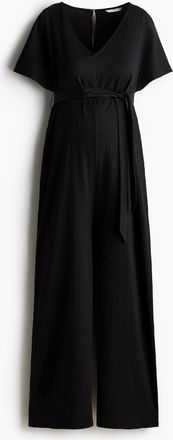 H&M MAMA Short-sleeved tie-belt jumpsuit - Schwarz