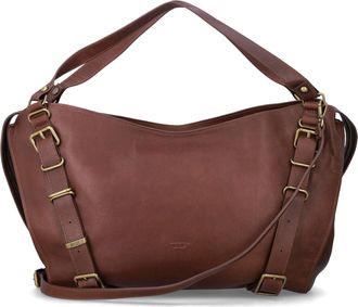 Diesel Structured Brown Leather Tote with Top Handle and Adjustable Straps