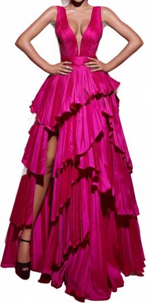 Tarik Ediz Womens Sleeveless Illusion Neck Greenmillian Gown In Orchid