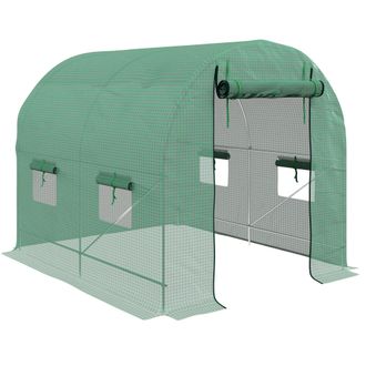 OUTSUNNY 2.5 x 2m Walk-In Polytunnel Greenhouse with Roll Up Door Windows Green | TJ Hughes