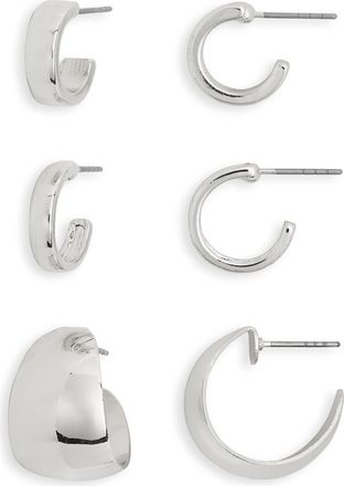 Nordstrom Rack Set of 3 Assorted Huggie Hoop Earrings in Silver at Nordstrom Rack