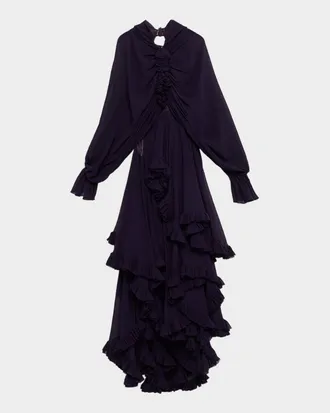 Alexander McQueen Draped Open-Back Ruffle Cape Gown