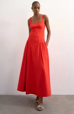 Topshop Gathered Fit & Flare Maxi Dress at Nordstrom, Size 12 Us