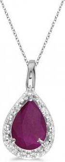 Allurez Pear Shaped Ruby Pendant Necklace 14k White Gold (0.75ct)