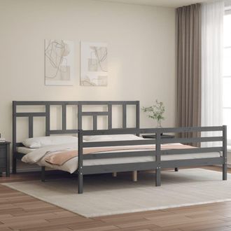 vidaXL Vidaxl - Estructura De Cama Con Cabecero Madera Maciza Gris 200x200 Cm