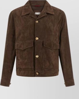 Brunello Cucinelli jacket suede finish collared design pockets